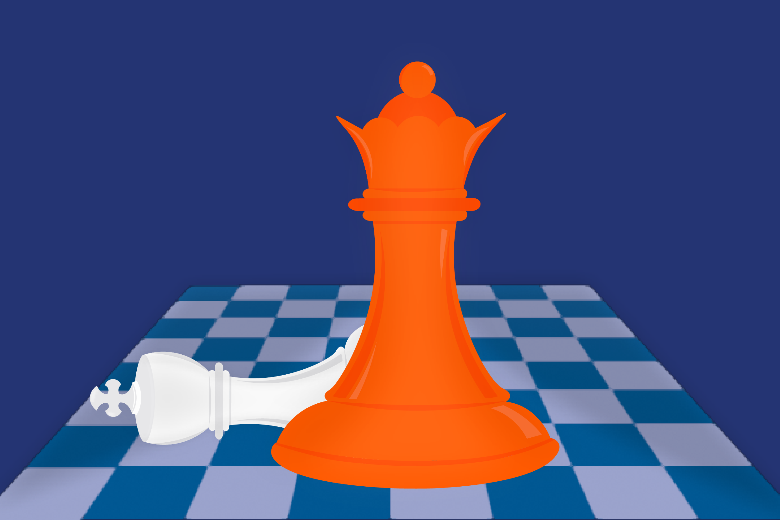 Chess pieces on a chessboard imagery with YPTC color theme (blue, orange and white)