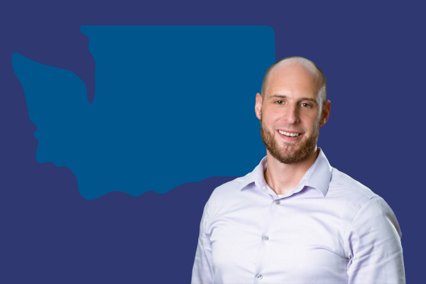 Image of Dan Tritch in front of an outline of Washington state. Dan is the new Director of YPTC's Pacific Northwest office which serves nonprofit organizations in Washington and Oregon, spanning Seattle to Portland and beyond.