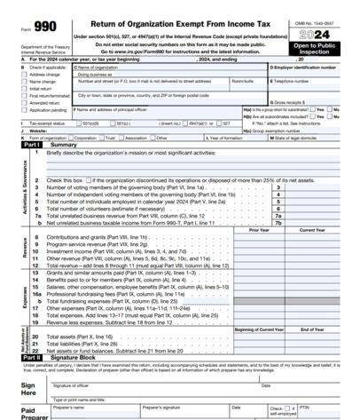 An image of Form 990, an important nonprofit accounting document.