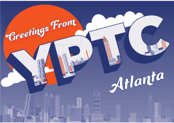 An Atlanta, GA postcard in YPTC brand colors representing YPTC's expert nonprofit accounting and fractional CFO services for Atlanta, Georgia nonprofits